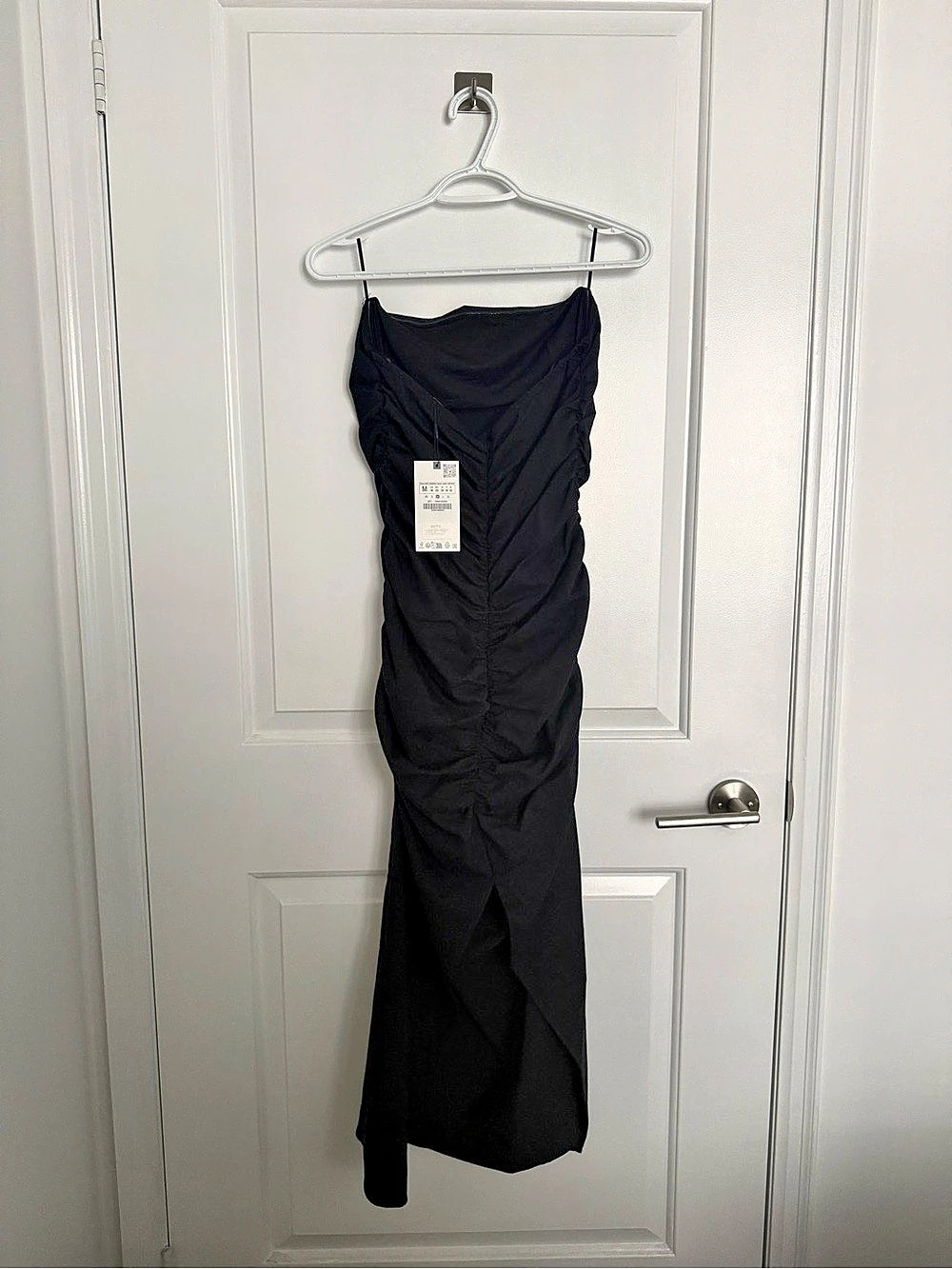 NWT ZARA Ruched Black Midi Dress Size Medium